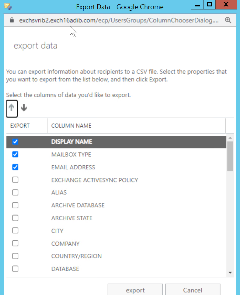 In the Export data window, select the checkboxes for the data you want to include in the export. Click the Export button and the data will be downloaded as a CSV file to your local drive.